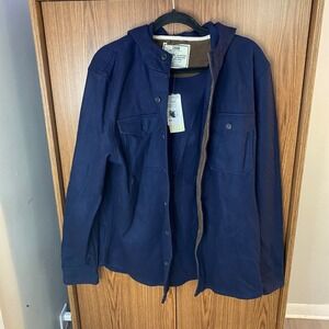 CHOR‎ Hooded Shirt Jacket Mens L Navy Blue Wool Blend Corduroy Trim Shacket